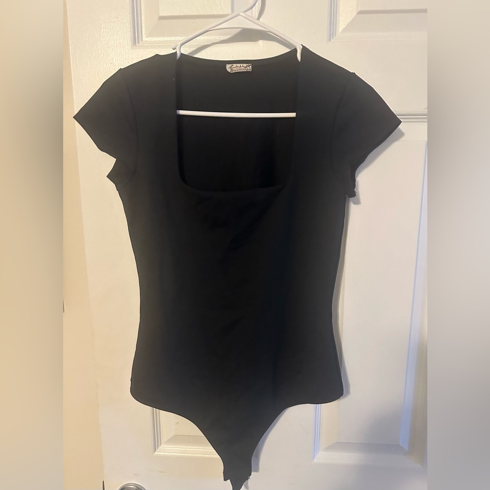 Free People Black Cap Sleeve Bodysuit